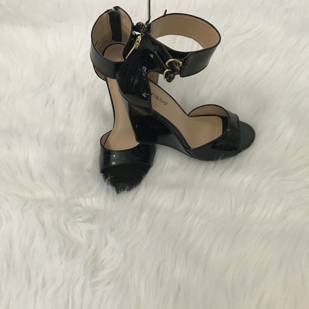 Bamboo wedge ankle strap heel